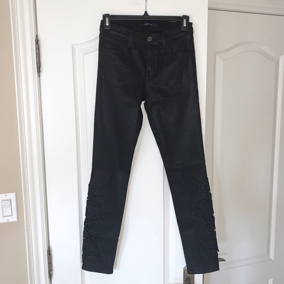 J Brand Mid Rise Skinny Coated Black Lace Jeans, Size 25 (Rare) - Picture 1 of 16